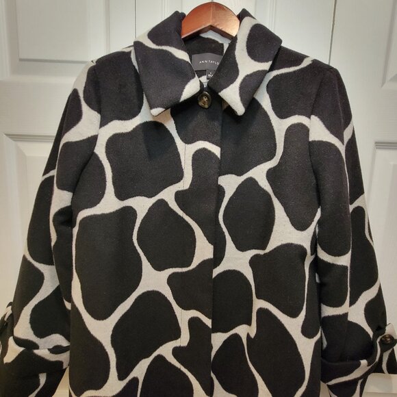 ANN TAYLOR Wool Blend Giraffe Print Mac Coat - Picture 7 of 14